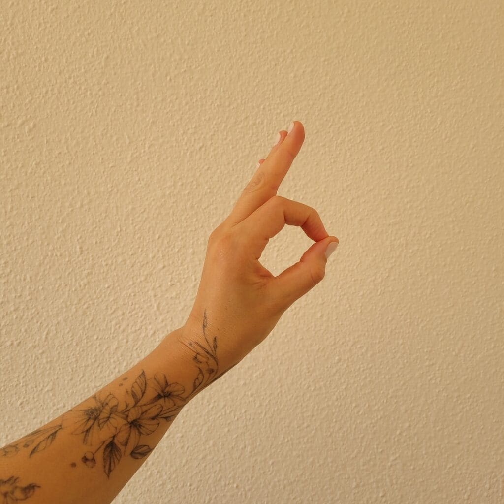 Foto de uma mão com o polegar e o indicador unidos e outros dedos esticados
